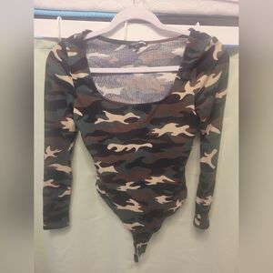 Camouflage Long Sleeve Bodysuit And Purple Strapless Bodysuit Bundle